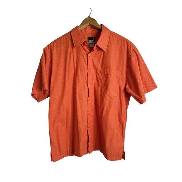 Weekendz Off Mens Casual Button Up Short Sleeve Shirt Large Orange Check Outdoor - Picture 1 of 5